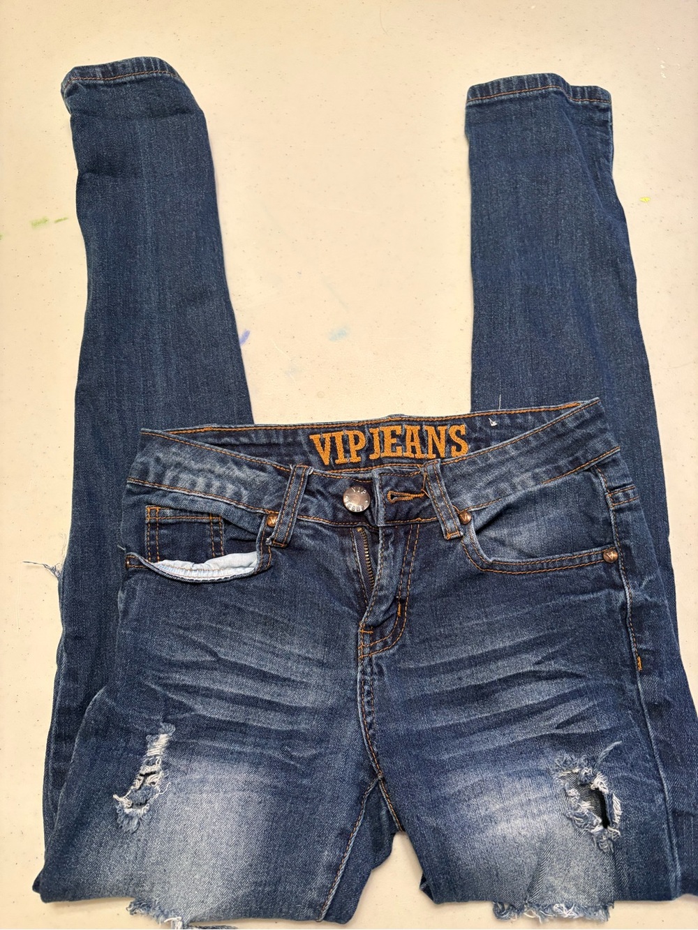 VIP Dark Blue Distressed Skinny Jeans
